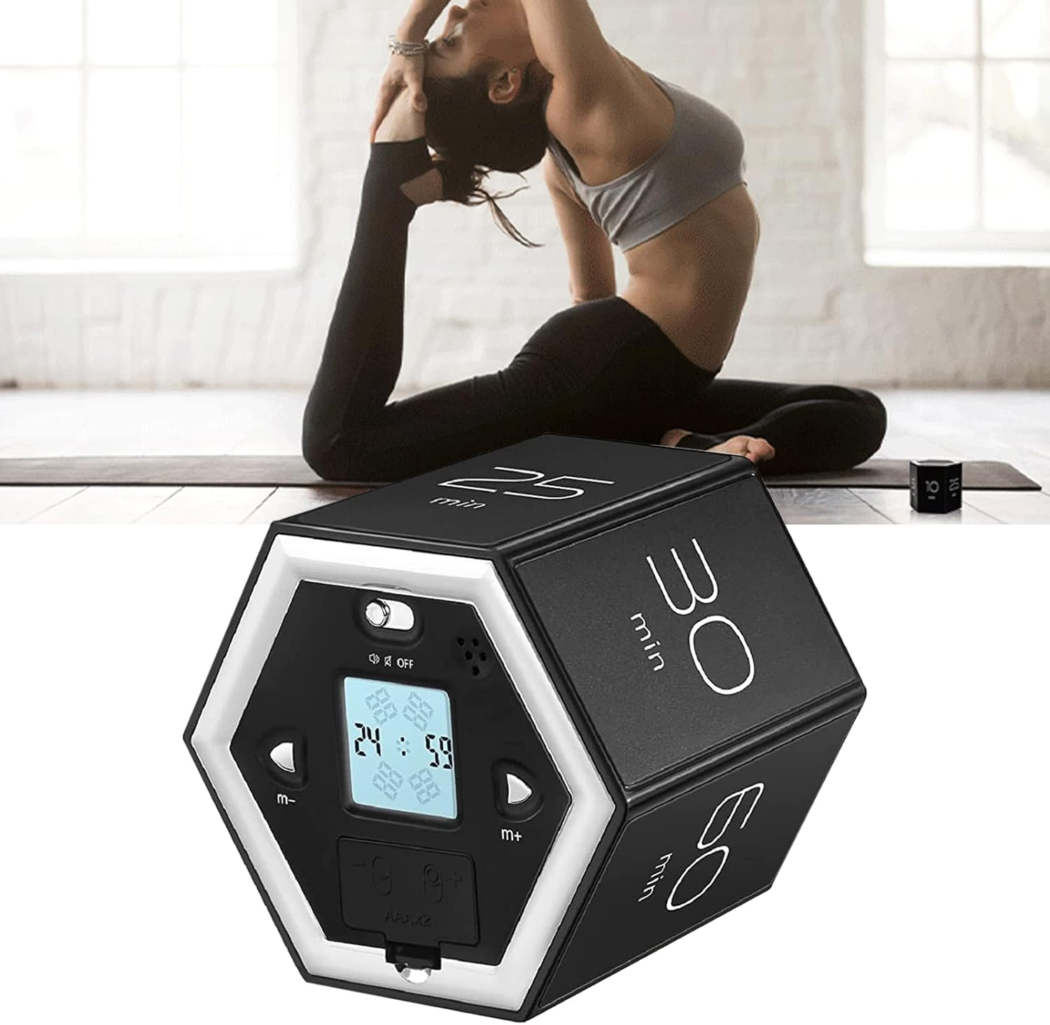 Pomodoro Timer, Hexagonal LED Display Flip Timing Multifunctional Studying Timer, ABS Housing Adjustable Sound Mute Flip Timer for Kitchen (Black) - White image number 4