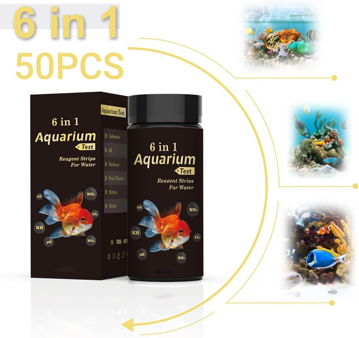 AIMALL 50Pcs Wancheng 6-In-1 Aquarium Water Test Strips - Multi-Element Testing Kit for Fish Tank, Pond, Freshwater, and Saltwater, Accurate Results image number 4