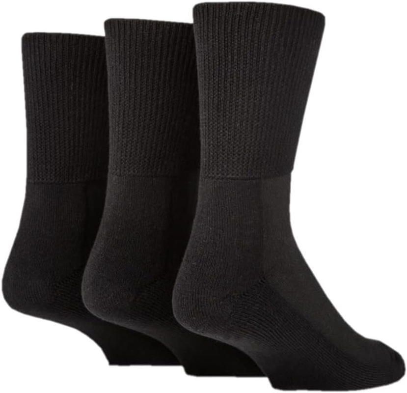 IOMI FOOTNURSE Non-Binding Bamboo Blend Diabetic Socks - Cushioned Foot - Unisex - Comfortable and Therapeutic - 3 Pairs (Black)