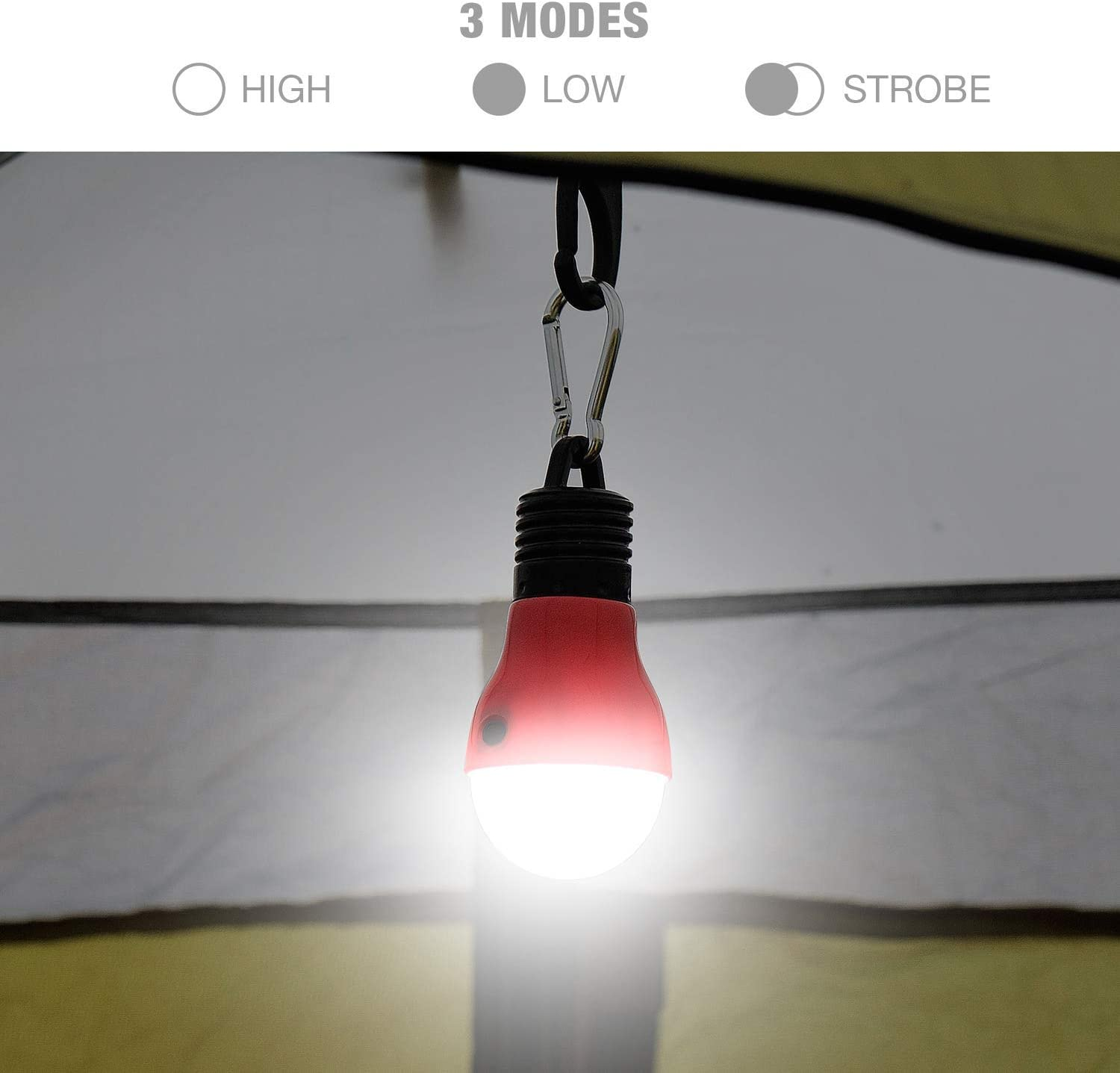 Everbrite Camping Lights 3-Pack Hanging Lantern LED Portable Bulb Tent Lamp High Low Strobe 3 Modes Battery Powered Assorted Colors for Camping, Reading, Emergency Battery Included image number 5