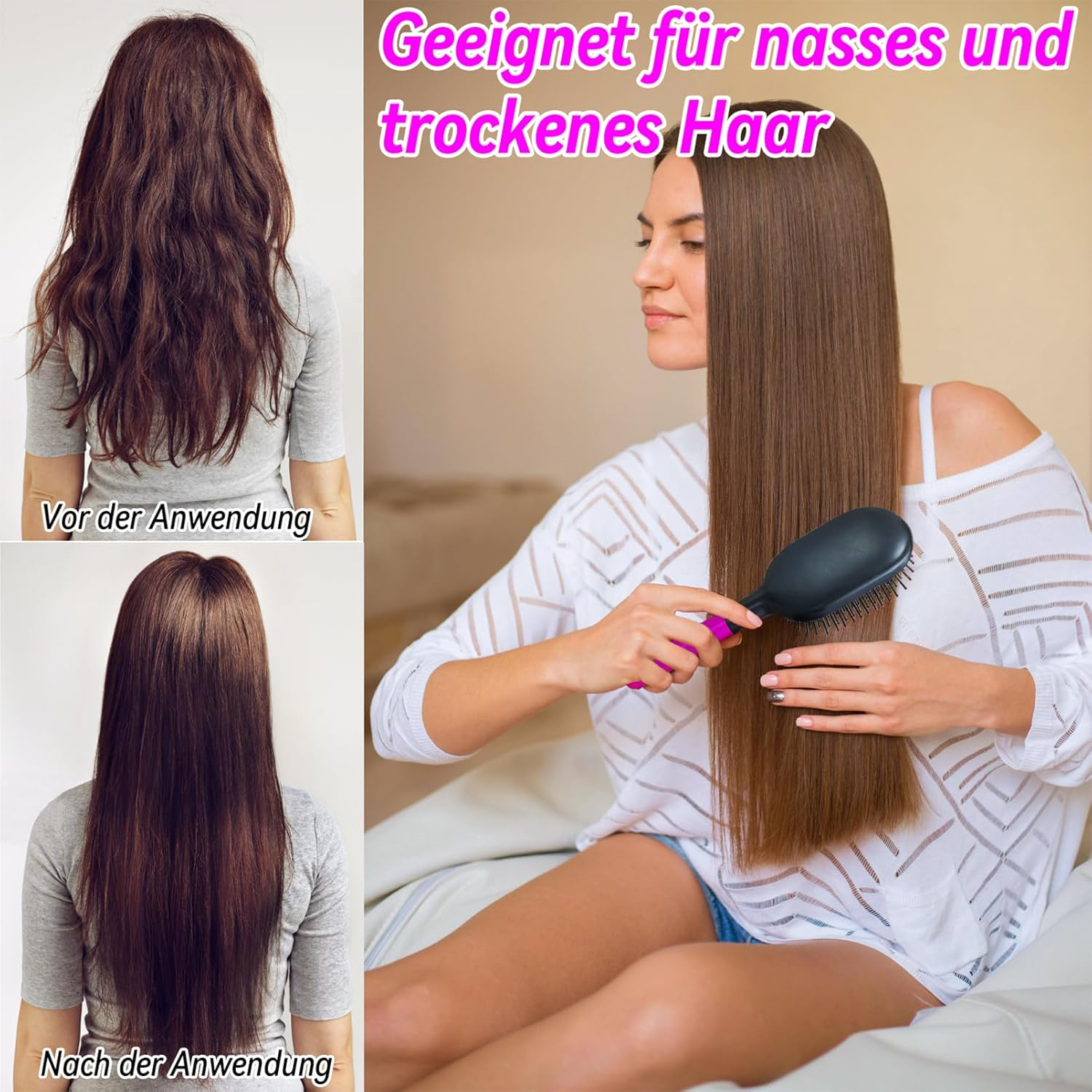 Yeelan Hair Brush without Pulling, Curl Defining Brush, Curl Brush for Massaging the Scalp, Detangler Brush with Cleaning Brush, Wet Brush for Dry and Wet, Hair Brush for All Hair Types image number 2