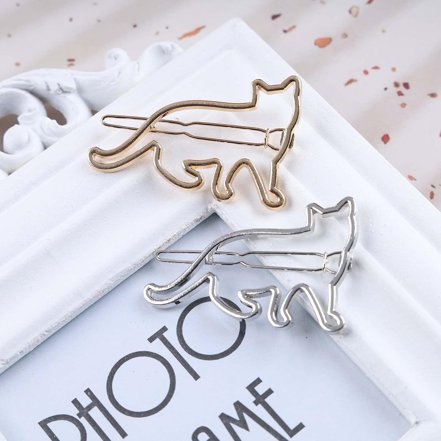 Iaceble Cat Hairclip Barrette Silver Animal Hairpins Clip Hollow Cat Side Clip Hairpin Minimalist Metal Hair Clips Decorative Hair Accessories for Women and Girls Headdress image number 3