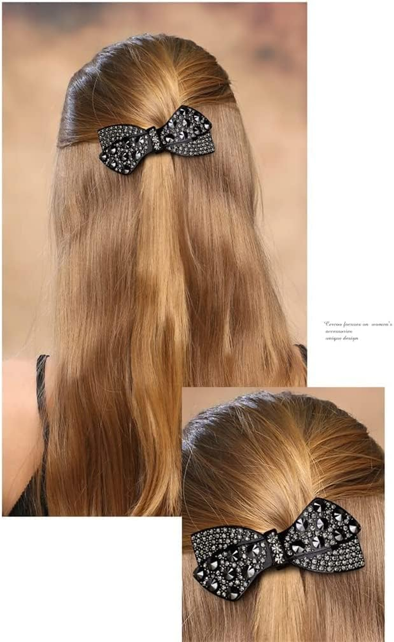 Crystal Hair Accessories,Clips Hairpins,Clip Plate,Black Diamond Series Bow Black Diamond Hairpin Elegant Horizontal Clip Female Hair Accessories on the Back of the Head (Color : A, Size : 8.8 * 4Cm)