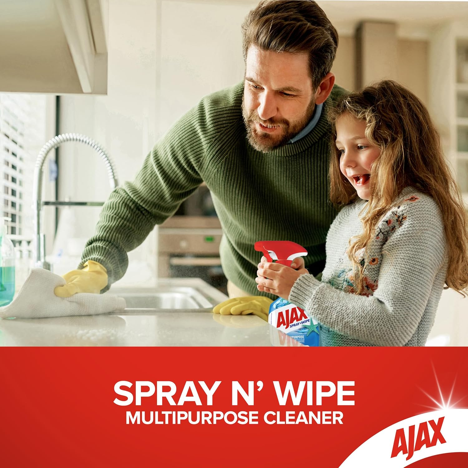 Ajax Spray N' Wipe Multi-Purpose Cleaner Trigger, Antibacterial Disinfectant, 500Ml, Ocean Fresh Surface Spray, Household Grade image number 4
