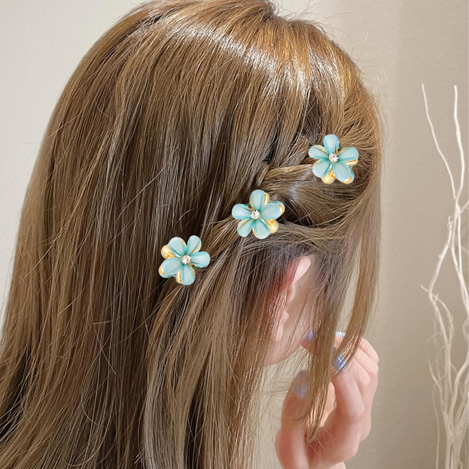 20 Pcs Flower Claw Clips Rhinestone Mini Hair Clips Sun Flower Claw Clip for Women Girls (Blue) image number 5