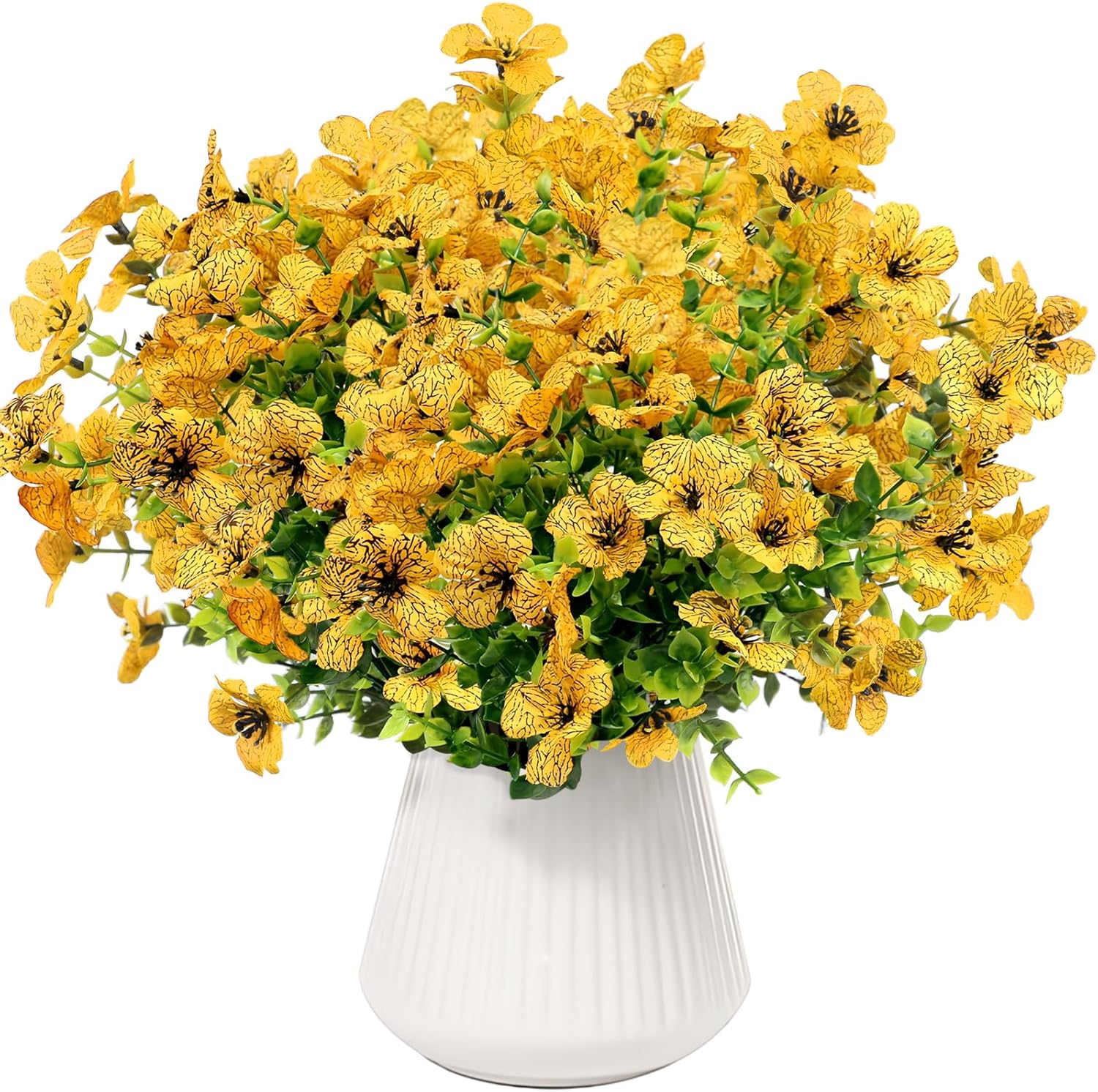 6Pcs Daisy Artificial Flowers Fake Fall Flowers Eucalyptus Plants No Fade Fake Plastic Flowers Faux Autumn Plant for Xmas Decor Indoor Outdoor outside Garden Porch Window Box Home Wedding (White)