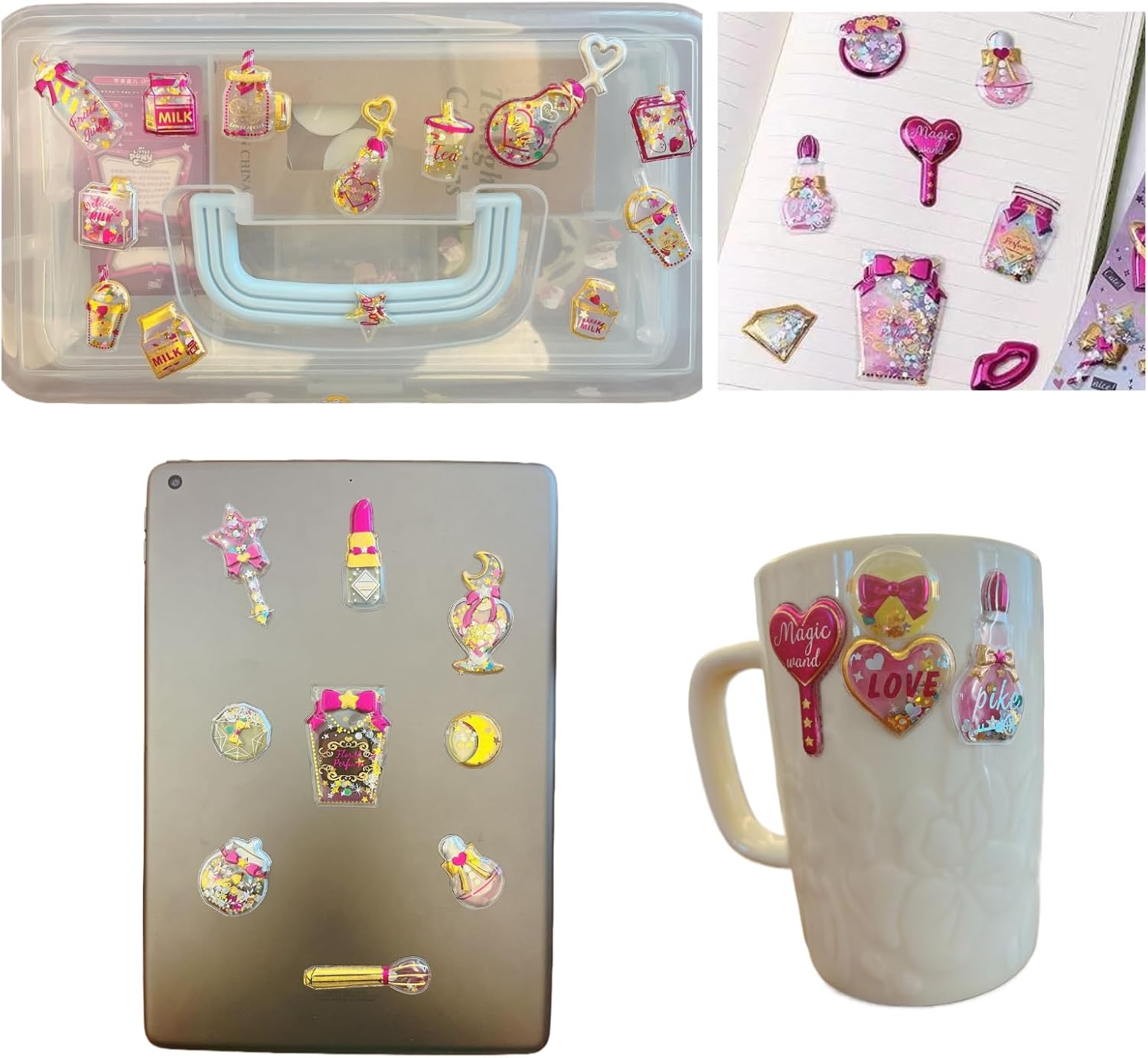 Kids Puffy Stickers for Girls, 120 PCS 3D Reward Stickers with Shaking Sequins,Party Favors with Cute Sparkly Gem for Birthday Gift image number 4