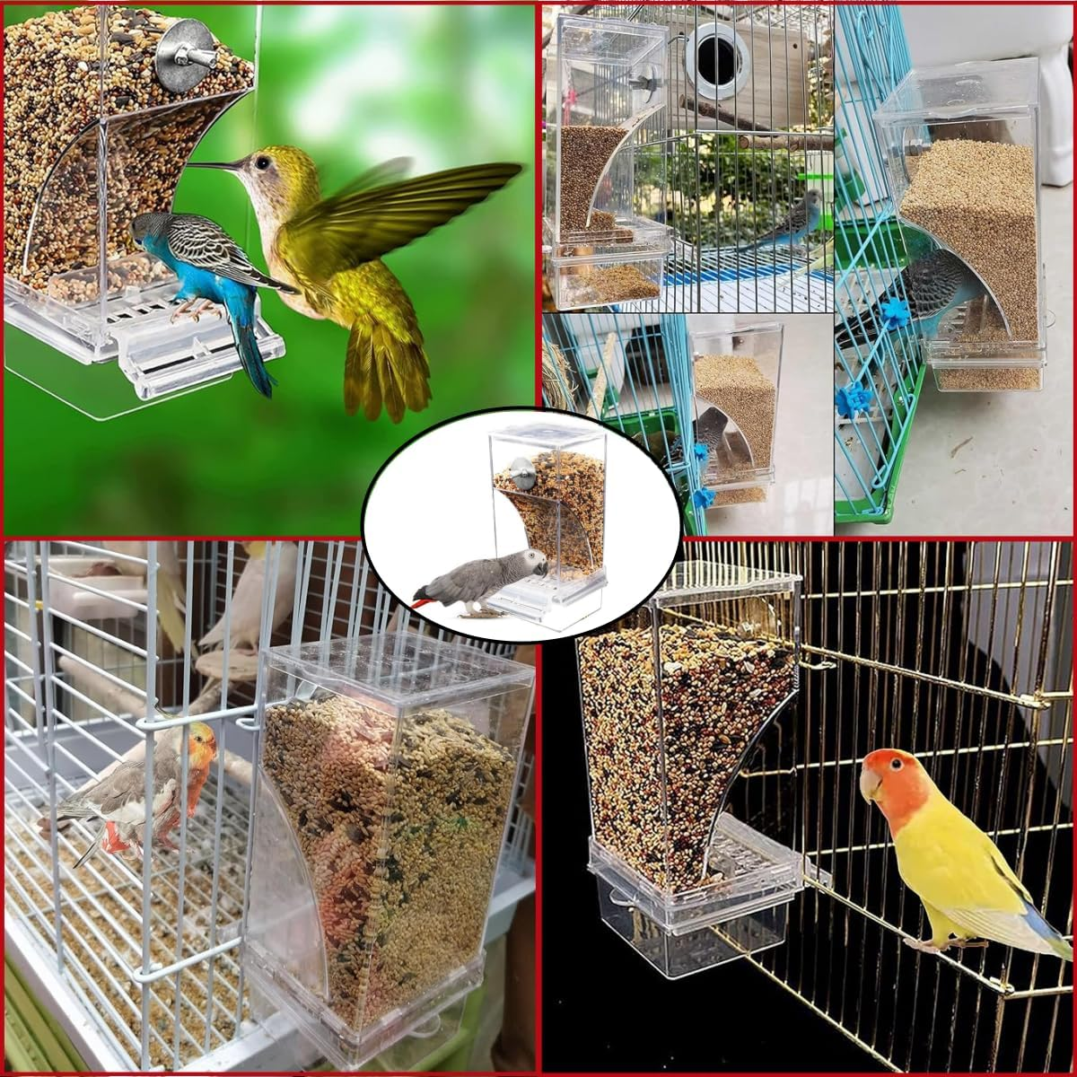 Free Bird Cage Feeders, Automatic Bird Feeders, Clear Acrylic Seed Food Container Cage Accessories, Small Bird Feeders image number 5