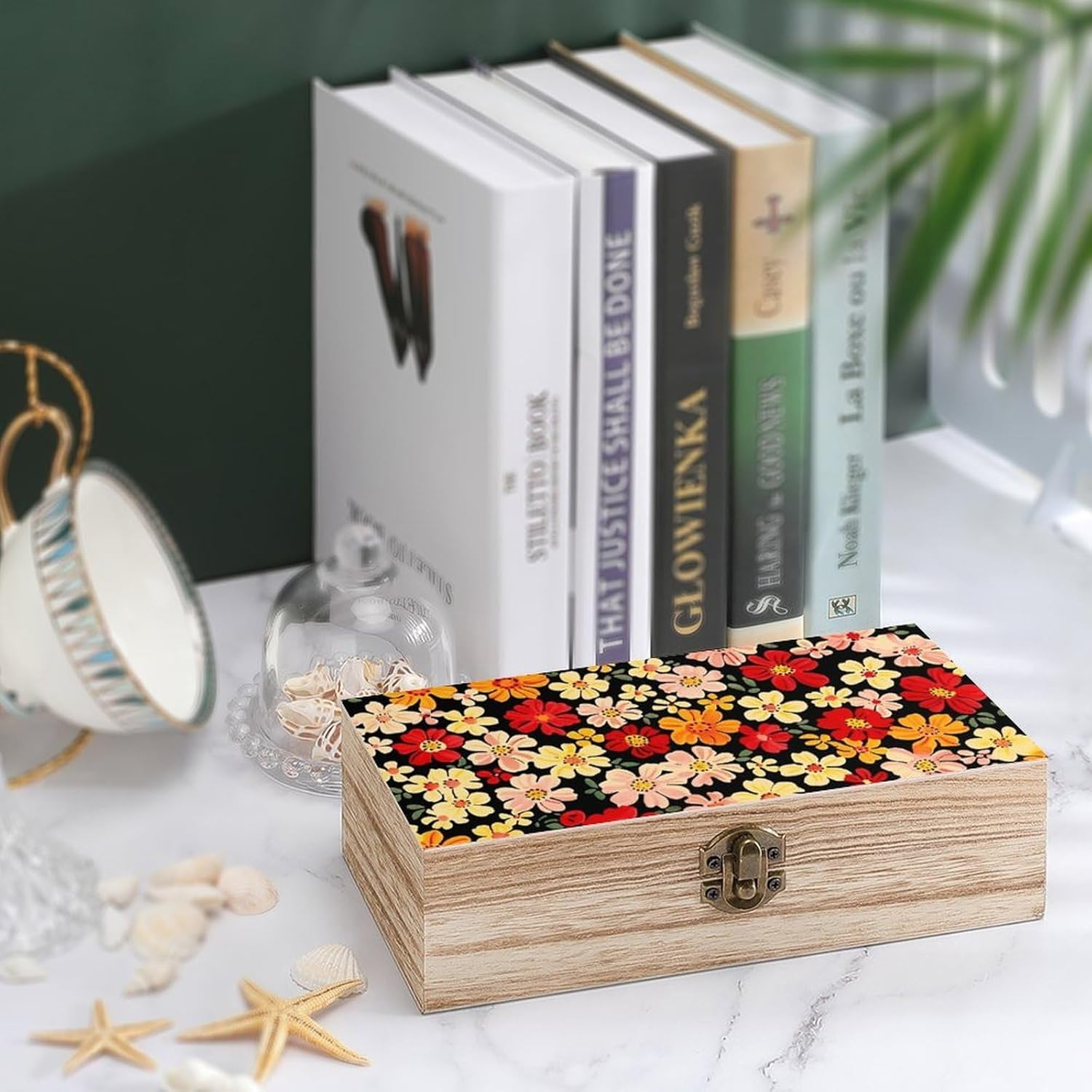 Colored Flowers Wooden Box Wood Wedding Keepsake Boxes with Lids Small Decorative Boxes Lightweight Wooden Memory Storage Box for Crafts Keepsakes Jewelry Photo Letter Storage image number 4