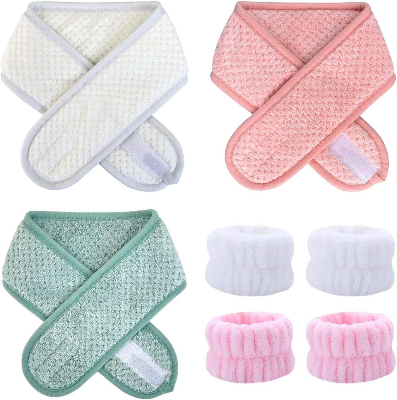 Pack of 3 Face Wash Hair Bobbles and 2 Pairs of Face Wash Bracelets, Women'S Hair Bobbles, Soft Absorbent Hair Bobbles, Adjustable Hair Bobbles, Elastic Hair Bobbles