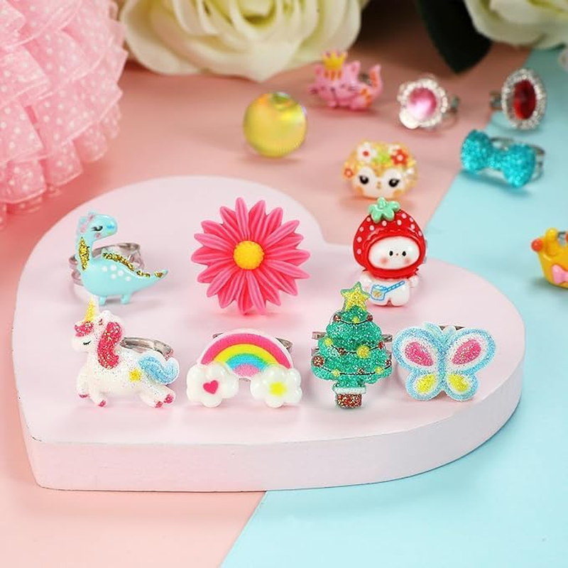 Little Girl Jewel Rings in Box, Adjustable, No Duplication, Pretend Play and Dress up Rings, 24 Pieces, Silicone image number 3