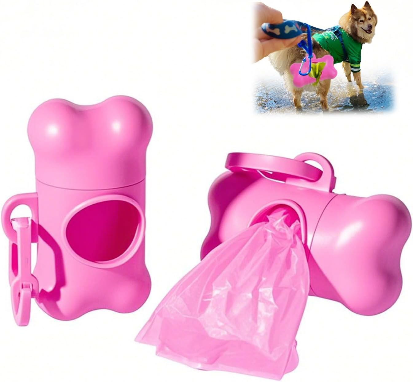Dog Waste Bag Dispenser with Carabiner Clip - Leak-Proof Portable Poop Bag Holder for Dog Leashes, Includes 1 Roll - Pet Waste Disposal Accessories (Pink) image number 5