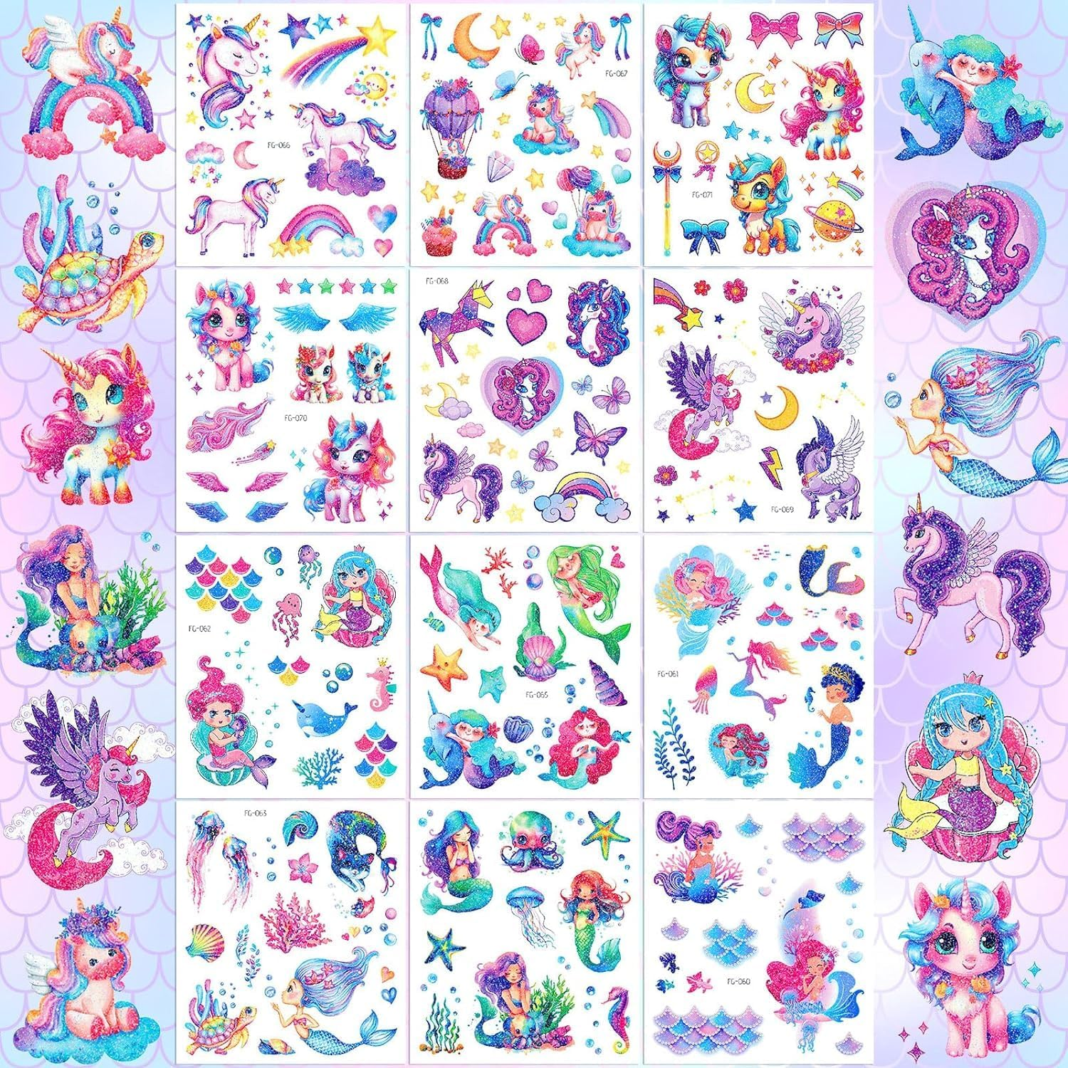 Unicorn Temporarys Tattoos for Kids, Glitter Temporary Tattoos for Girls - 12 Sheets Glitter Temporary Tattoos for Girls Birthday Party Favors Goodie Bag Fillers image number 6