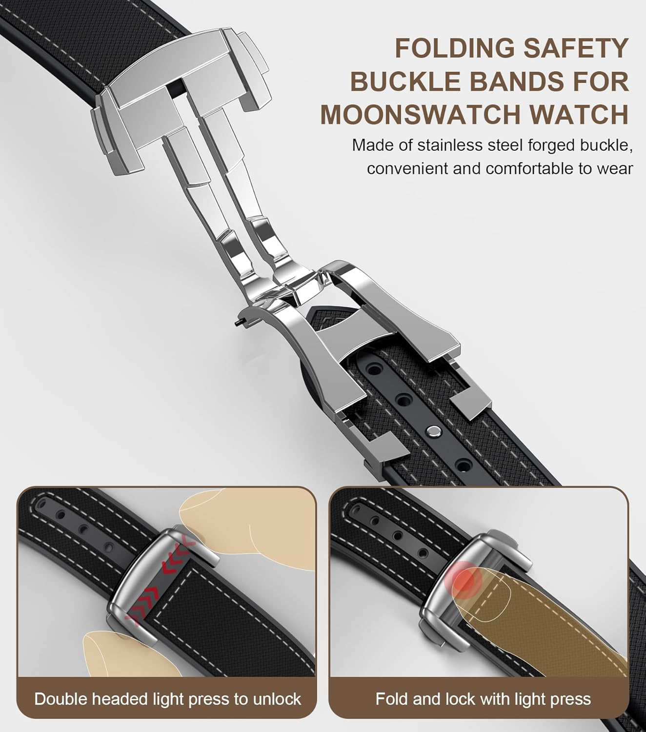 REBANDACE Strap for Omega X Swatch Moonswatch Watch 20Mm,Folding Buckle Strap Compatible Omega Swatch Moonswatch Speedmaster,Curved No Gap Replacement Strap Fo Swatch Omega Men Women - Black image number 3