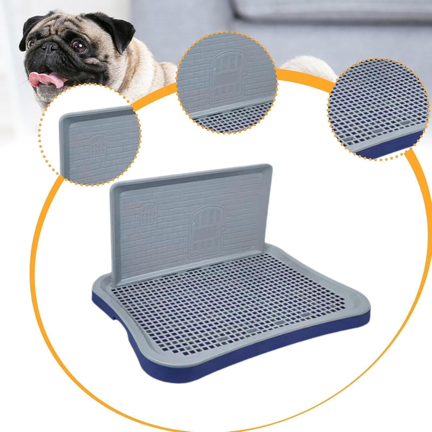 Leefasy Dog Potty Tray Training Toilet Mesh Grids Removable Urinal Dog Litter Box Pee Pad Holder for Dogs Cats Puppy Hamster Rabbit, Dark Blue Gray - Navy Gray image number 4