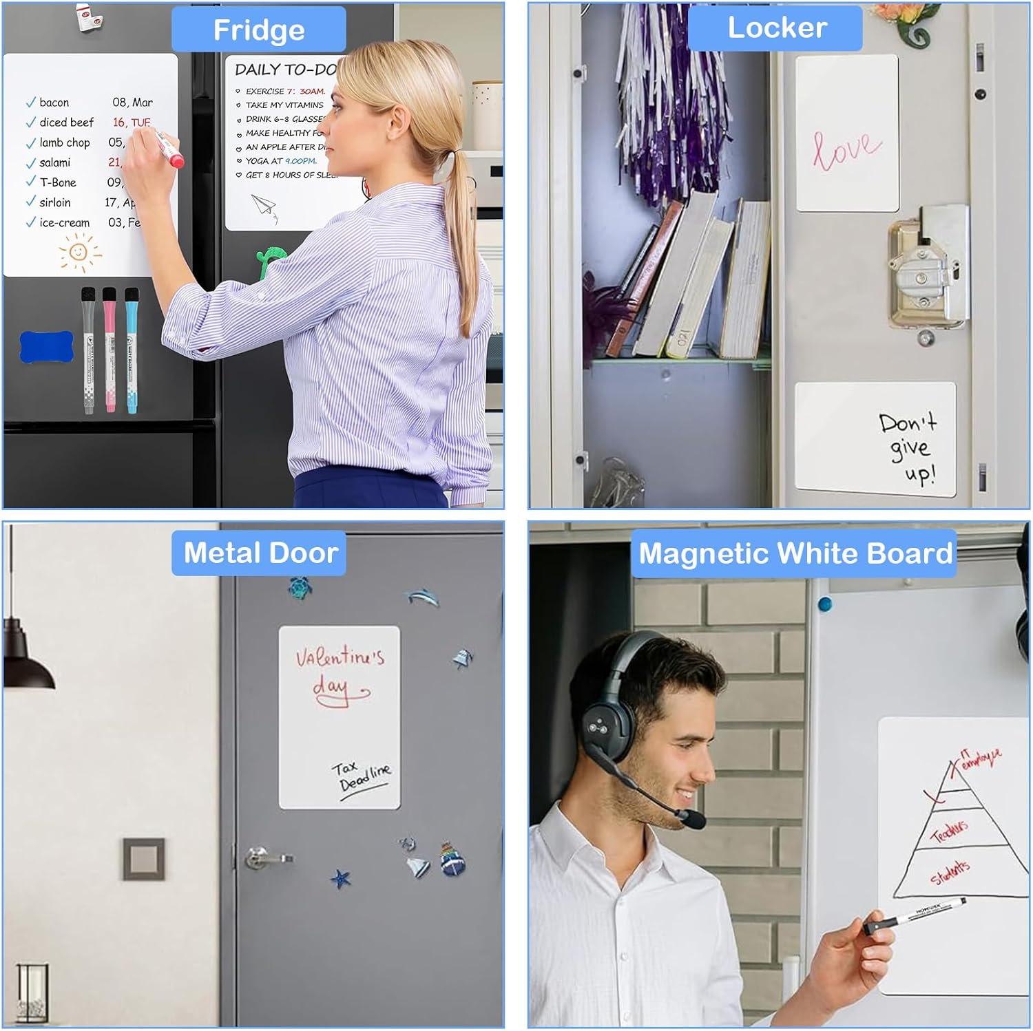 Magnetic Whiteboard for Fridge,Reusable Dry Erase Board Self Adhesive for Office,School,Home,12X8 Inch,White