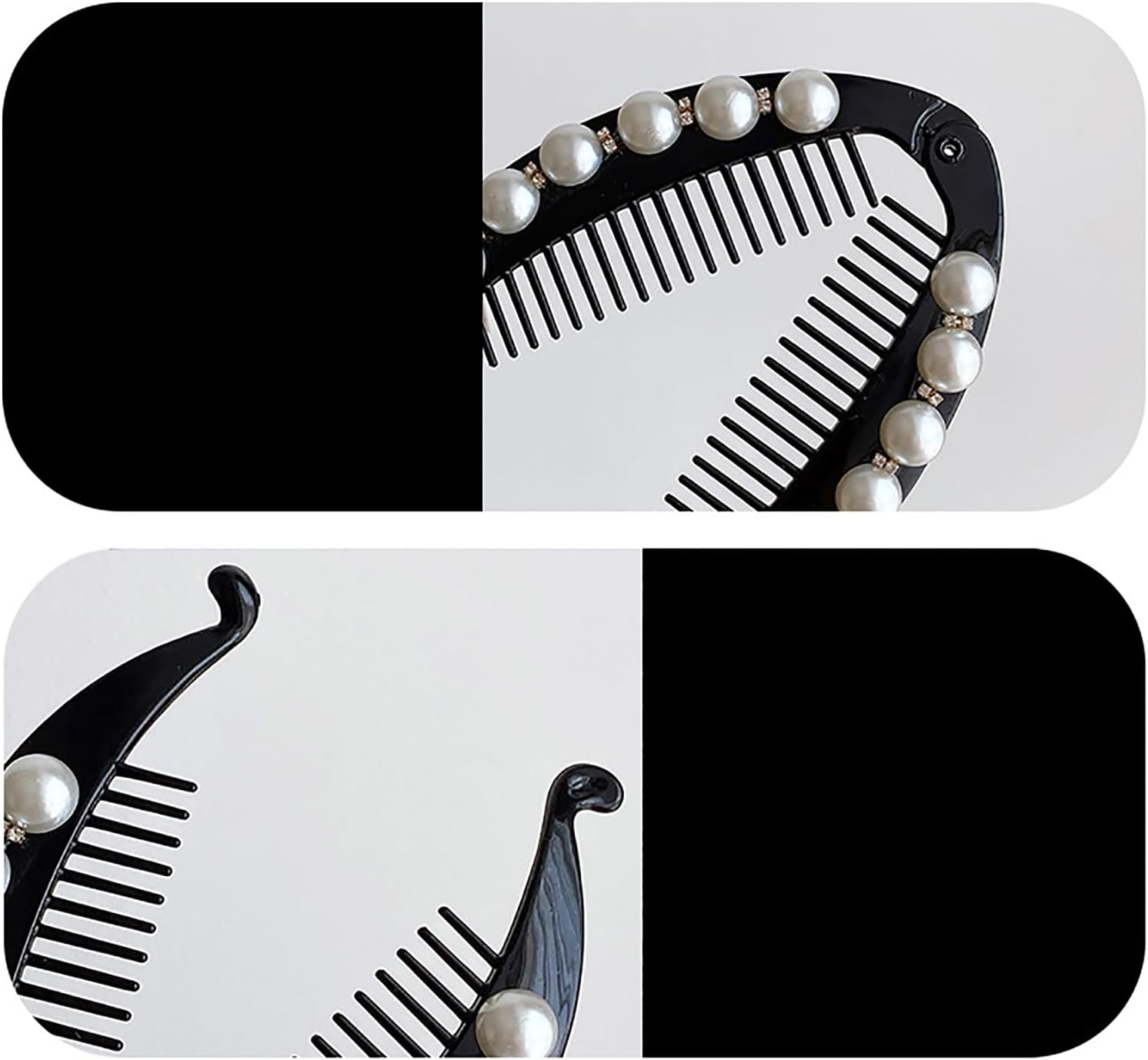 2PCS Pearl Rhinestone French Banana Clip Ponytail Vertical Clip Fishtail Clip Grips Clamp Headwear Styling Hair Accessories for Women Teen Girls Black Hair Clips for Women Girls image number 4