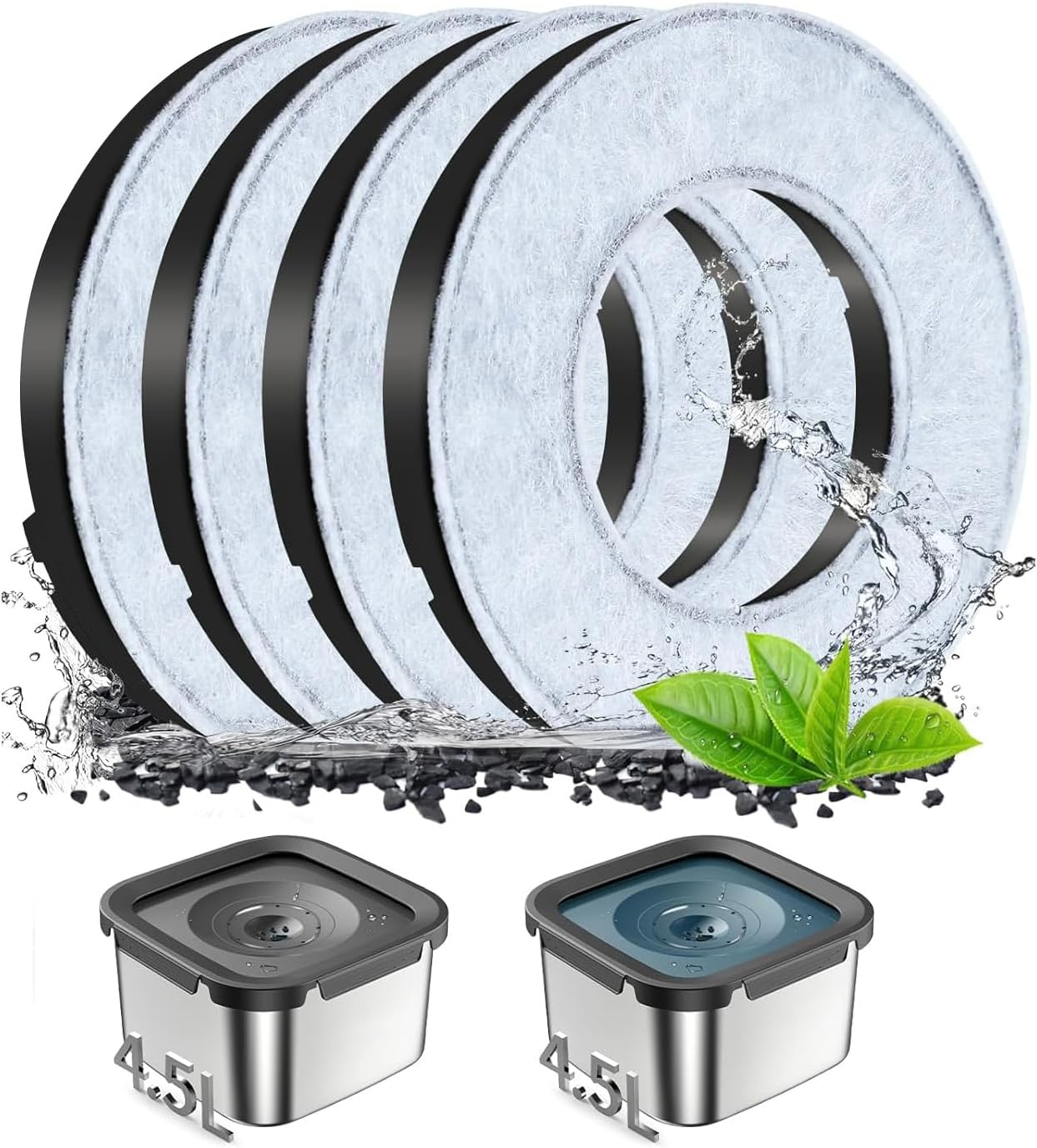 4-Pack Replacement Filters for Nestcharm 4.5L No-Spill Dog Water Bowl, Activated Carbon Filters for Pet Slow Water Bowls image number 3