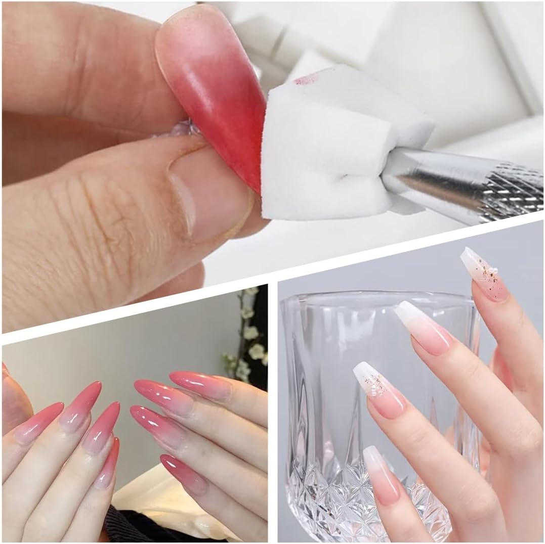 YUZNA Pack of 200 Nail Art Sponge with Metal Gripper, Sponge Nail Brush, Nail Design Accessories Sponge Brush to Create a Variety of Gradient Nail Art Patterns (White) image number 4