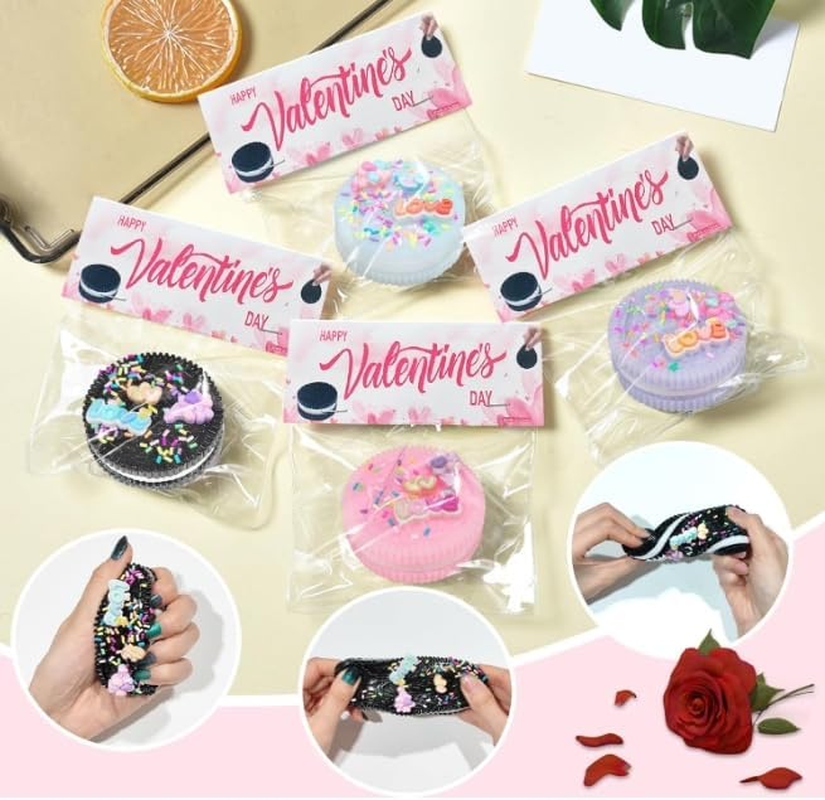 2PC Biscuit Stress Relief Toy, Squishy Toys Fidget Toys Adults Pinching Sandwich Simulation Fun and Effective Ultra-Soft Stress Relief for All Ages Perfect for Home Office or Travel Black+Pink image number 3