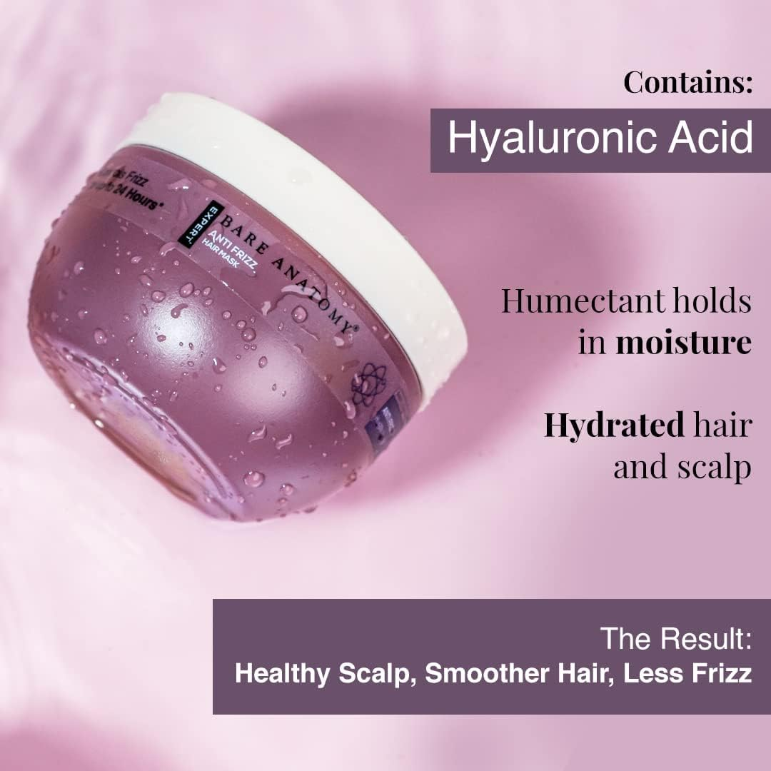 Bare Anatomy anti Frizz Hair Mask | Frizz Control Upto 24 Hours | Powered by Hyaluronic Acid & Fatty Acids | for Deep Conditioned & Frizz Free Hair | Sulphate & Paraben Free | Women & Men | 250G