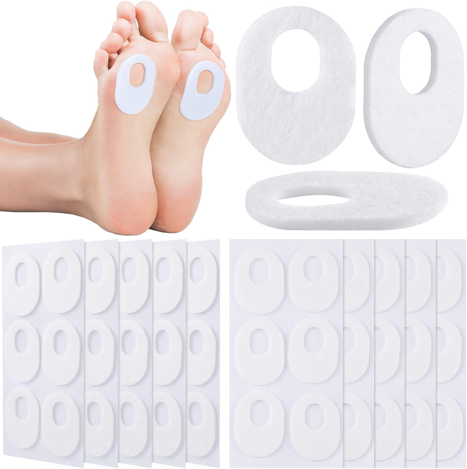 WILLBOND 60 Pcs Soft Felt Callus Oval Shape Corn Pads for Bottom of Foot Adhesive Foot Corn Pads for Men and Women Feet Toes Heel Pain Relief, White image number 5