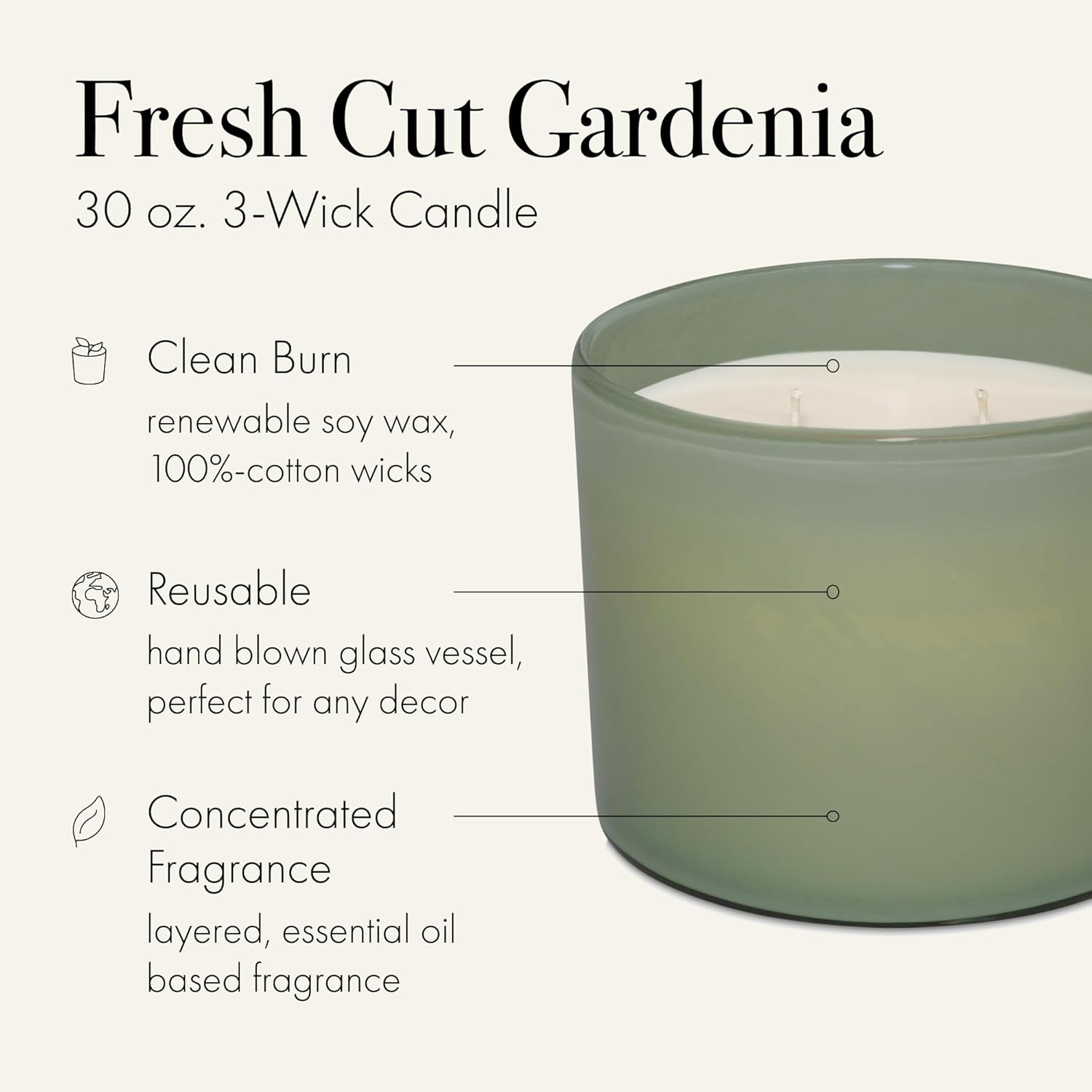 Lafco Fresh Cut Gardenia 3-Wick Candle, Green, 30 Ounce image number 3
