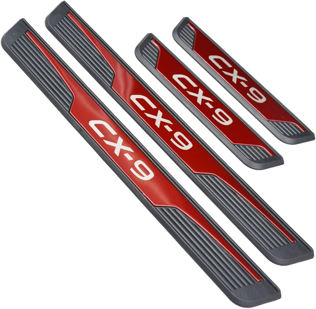 FEOYDS Stainless Door Sill Protector Kick Plate Entry Guard Kit for Mazda CX-9 2017-2023 Interior Accessory (Red) image number 2