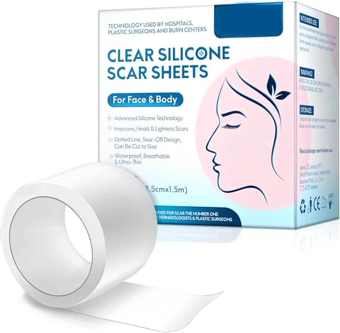 Silicone Scar Sheets, Professional Scar Tape(2.5 X 150Cm Roll-1.5M), Reusable Scar Removal Sheets, Soft Easy-Tear Silicone Scar Tape for for C-Section, Surgery, Burn, Acne Etc image number 4