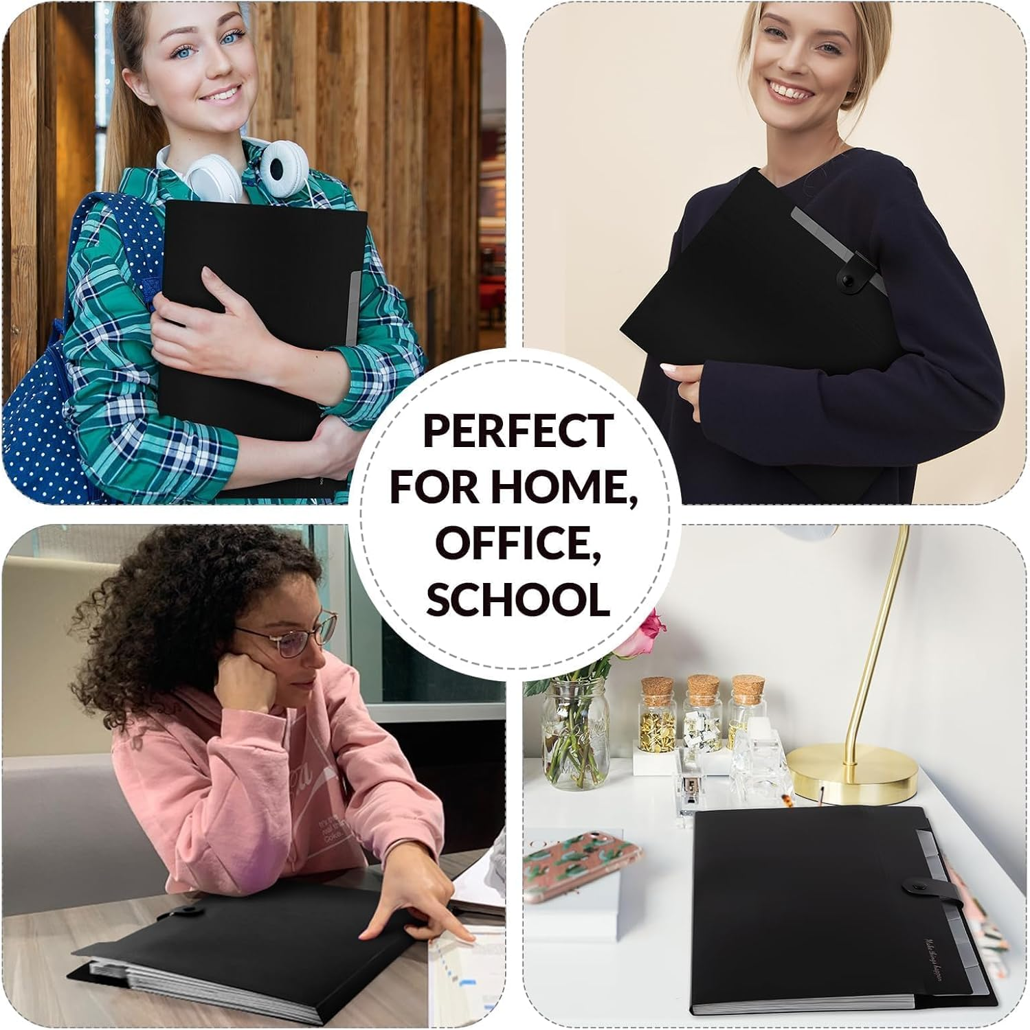 SKYDUE 8 Pockets Expanding File Folders, Accordion Folders, Portable Paper Bill Receipt Organizer, Letter Size, Home College School Office Supplies, Black