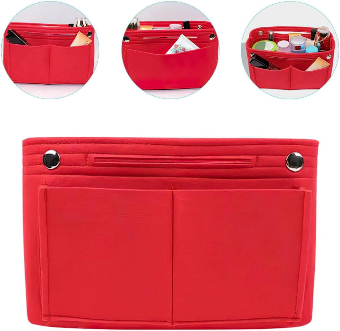 Ibasenice Large Capacity Purse Organizer Insert Felt Bag Organizer Tote Handbag Insert Multi-Compartment Liner Red 24X15X8Cm image number 3