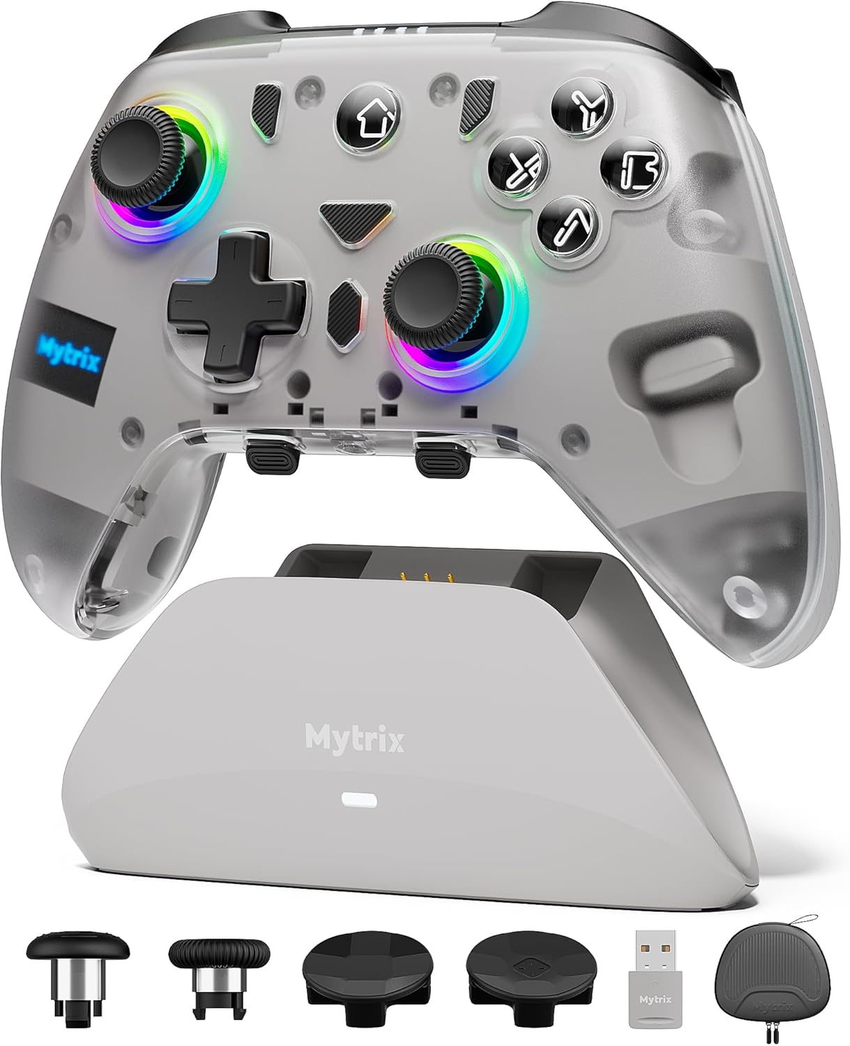 Mytrix Pro PC Controller with Charing Dock, Wireless Bluetooth 2.4G Wired Multi-Platform Controllers Hall Effect Joysticks Hall/Micro 2-In-1 Triggers, 1000Hz Report Rate 4 Macro Keys ABXY Microswitch image number 3