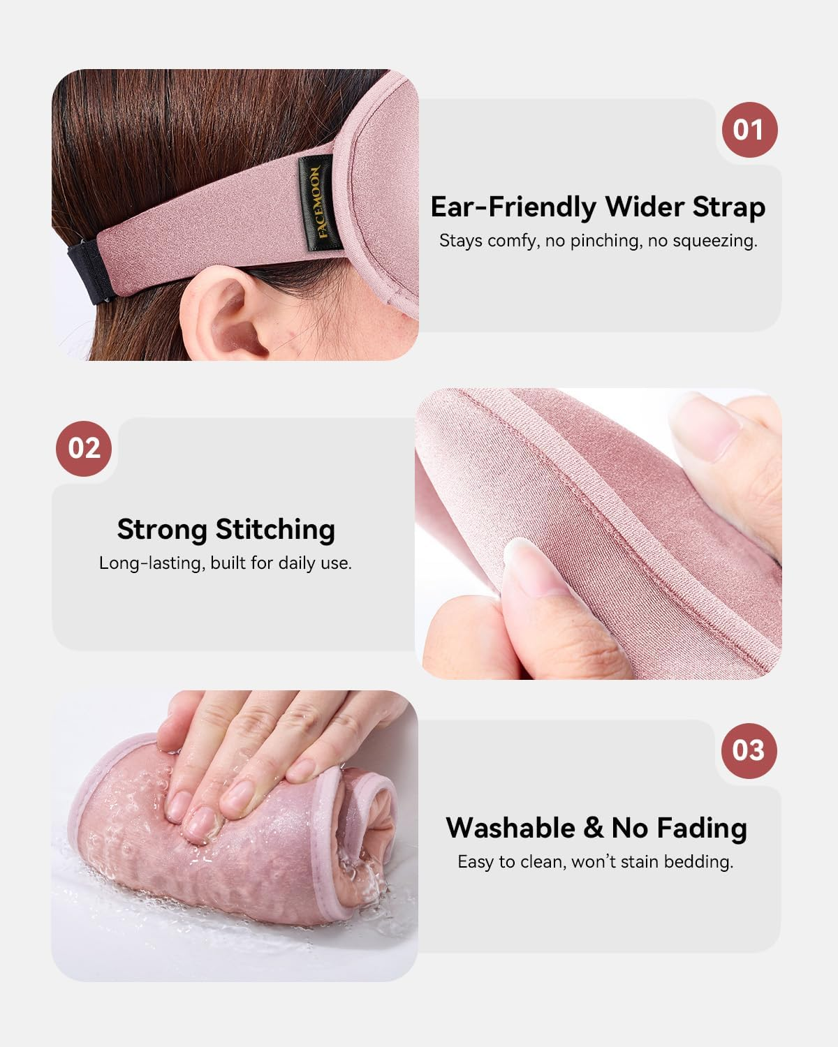 Sleep Mask for Women Men - 3D Contoured Cup, Weighted Sleep Mask, Light Blocking, FACEMOON Eye Mask for Sleeping, Soft Memory Foam, Night Shift Nurse, Travel, and Long Flight Essentials(Pink) - Pink image number 5