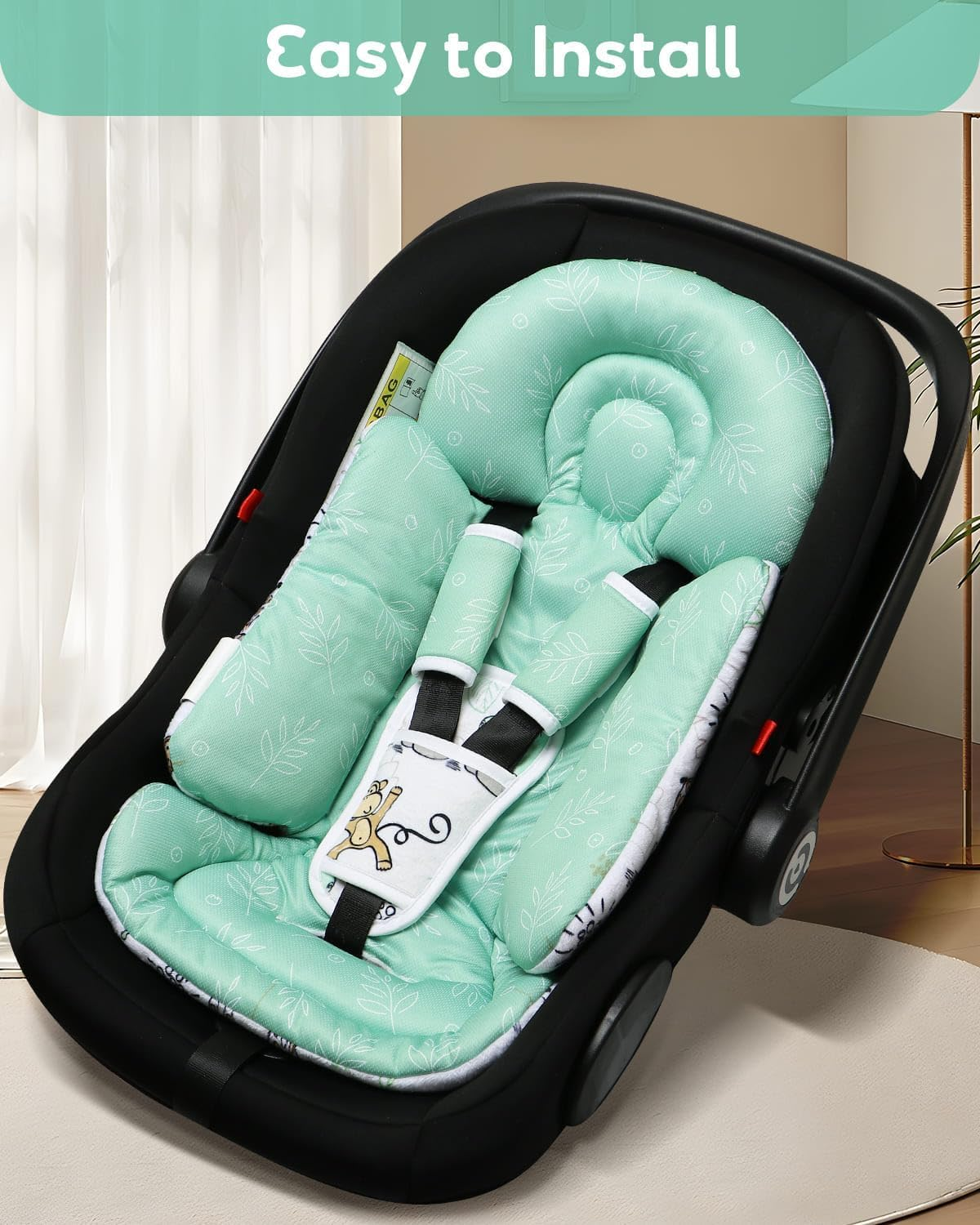 Infant Car Seat Insert, Enlarged Head Support for Baby Carseat, Reversible Newborn Insert with 3 Strap Covers, 2-In-1 Baby Car Seat Cushion for Stroller, Swing, Bouncer, Rocker - Blue Giraffe image number 4