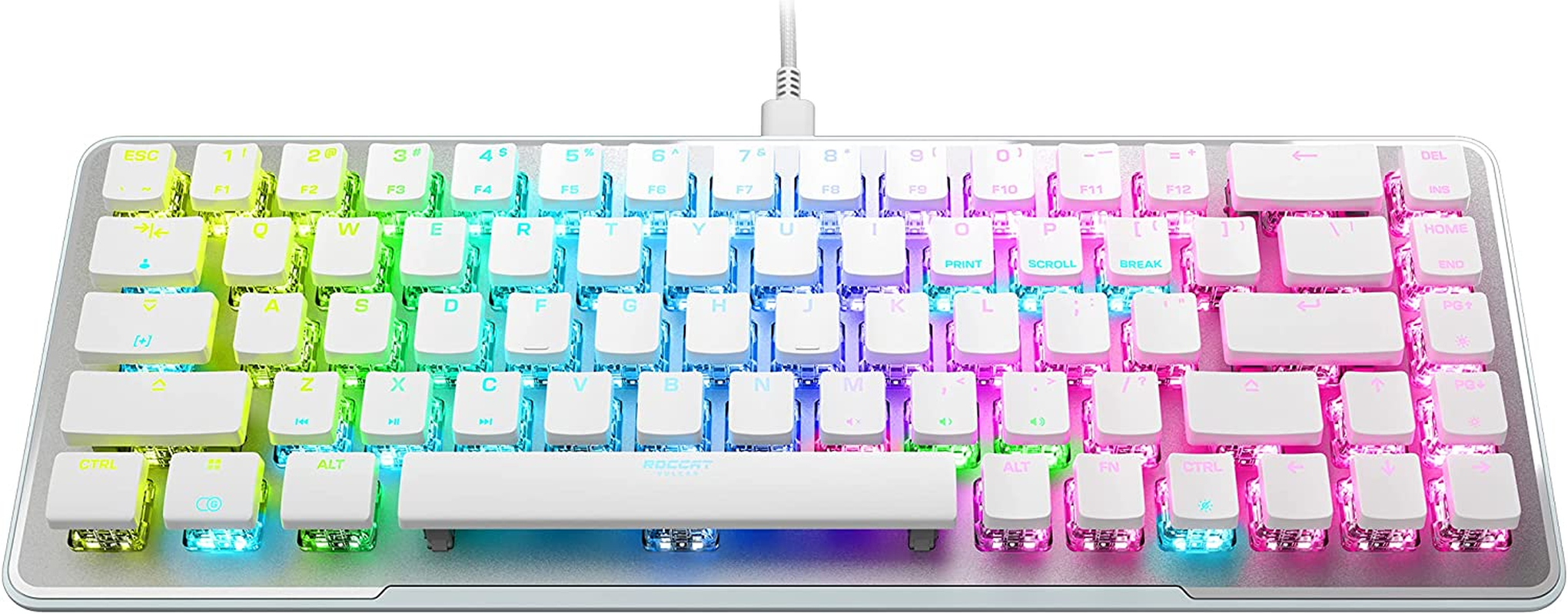 ROCCAT Vulcan II Mini &ndash; 65% Optical Gaming Keyboard with Customizable RGB Illumination, Detachable Cable, Button Duplicator Technology, On-Board Profiles, Aluminum Plate, 100 Million Keystroke Durability - White