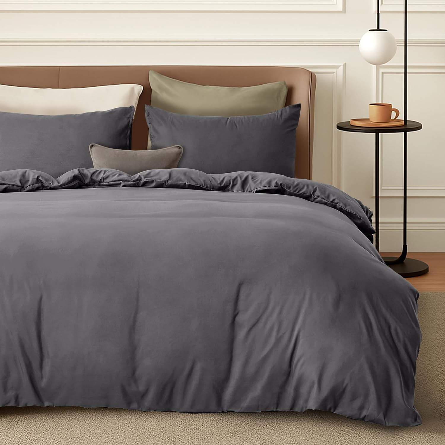 LINENOVA Quilt Cover Set Double Size - Brushed Microfiber 1200TC Super Soft Duvet Cover Set 3 Pieces with Button Closure, 1 Duvet Cover and 2 Pillowcases(Double Size, Dark Grey)