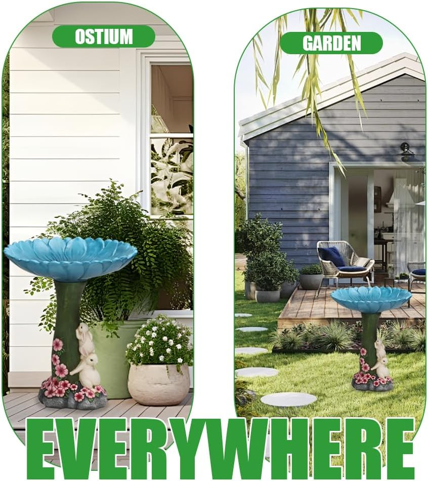 Statue Bird Feeder, Bird Bath Standing Resin, Garden Resin Ornament, Bird Feeders Rabbit Shape Garden Yard Statue, Polyresin Bird Bath for Outdoors Home Garden Backyard image number 5