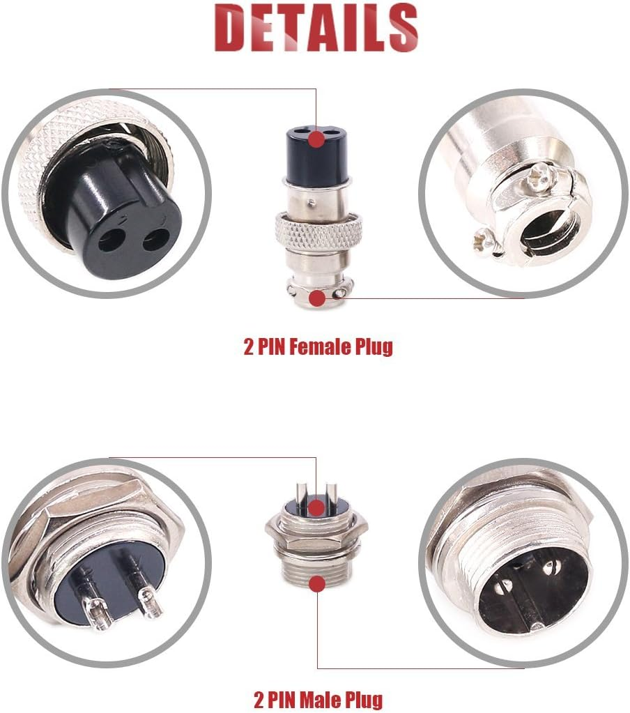 Hilitchi 40-Pieces 2 3 4 5 Pin 16Mm Thread Male Female Panel Metal Aviation Wire Wire Connector Plug Assortment Kit (2 Pin / 3 Pin / 4 Pin / 5Pin) image number 4