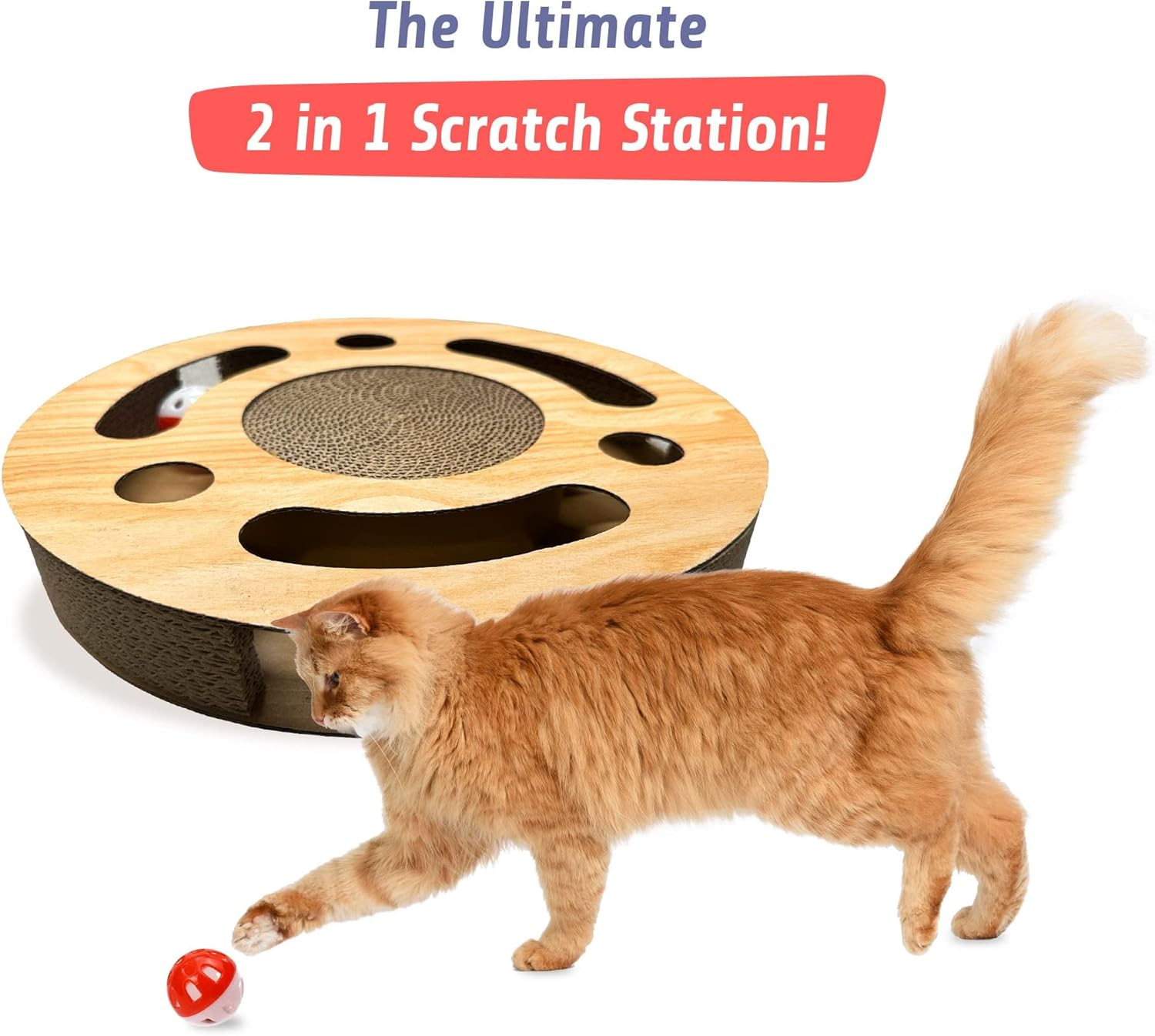 2-In-1 Cardboard Pet Cat Scratcher Toy Series | Scratching Board & Cozy Bed, Interactive Ball & Tunnel Design, Supports Pet Behavior & Relieves Stress, Ideal for Indoor Kittens and Cats, Circle image number 2
