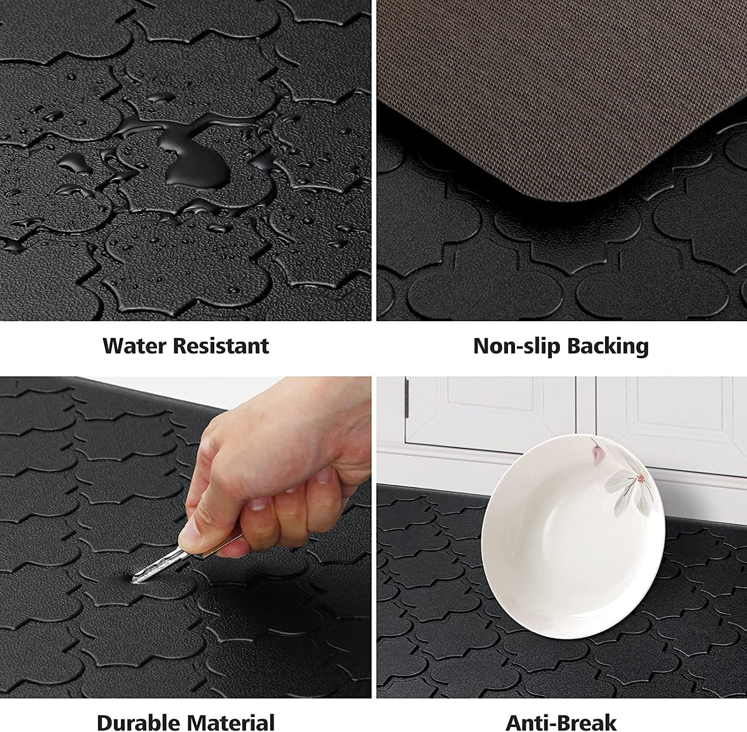 Kitchen Rugs and Mats &mdash; 12Mm Thick Kitchen Floor Mats, anti Fatigue Waterproof for Kitchen, Office & Garage，Non Skid Standing Kitchen Rug 2 Piece &mdash;（44X75Cm+44X150Cm，Black） - Grey image number 2