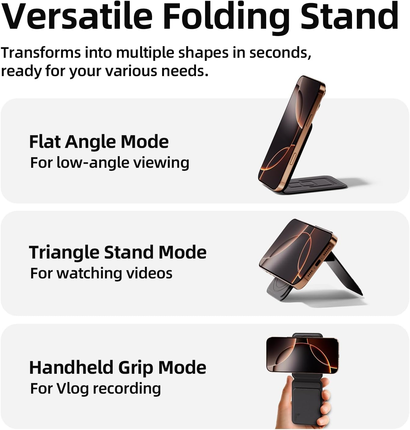 Bettdow Tripod Stand for Iphone 16/15/14/13/12 Series, Card Holder Wallet, Portable Phone Tripod Stand for Self-Vlogging, Surfing, Macro Photography, Video Calls, Phone Holder, Black image number 1