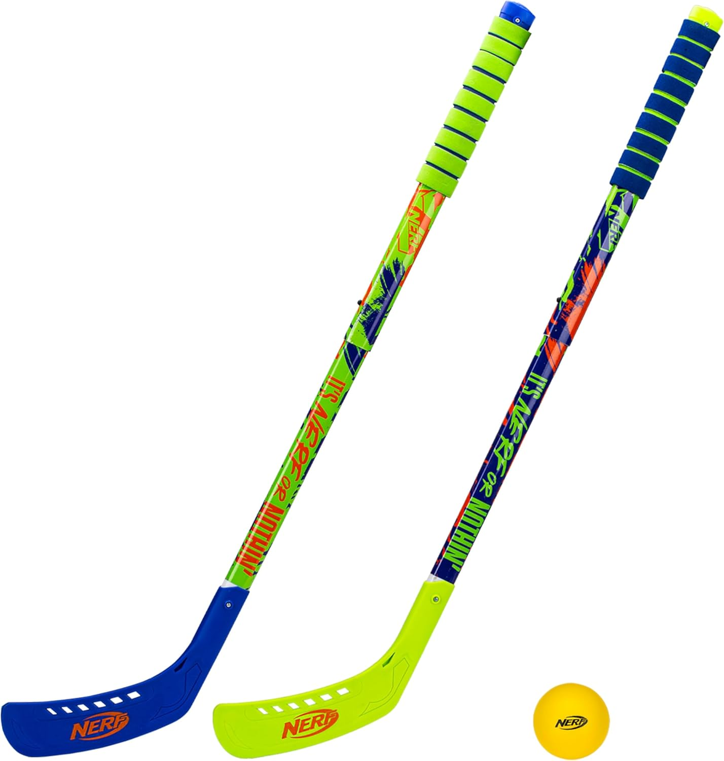 NERF Proshot Kids Hockey Sticks + Ball Set - 2 Player Youth Indoor + Outdoor NERF Hockey Set - 2 in 1 Knee + Floor Hockey Sticks - (2) NERF Proshot Youth Hockey Sticks + (1) Foam Hockey Ball Included image number 5