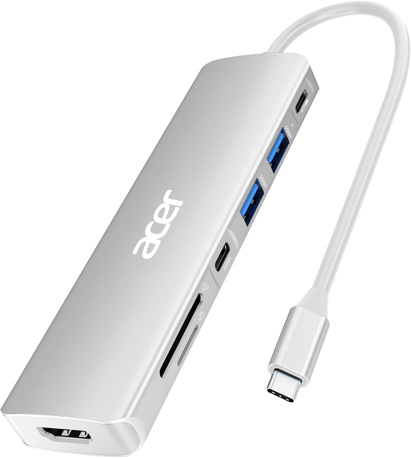 Acer USB C Hub (7-In-1) Multiport Adapter 4K HDMI, 5Gbps Type-C Data Port USB 3.1 100W Power Delivery, USB C Dongle for Ipad Pro Macbook Iphone 15 Pro