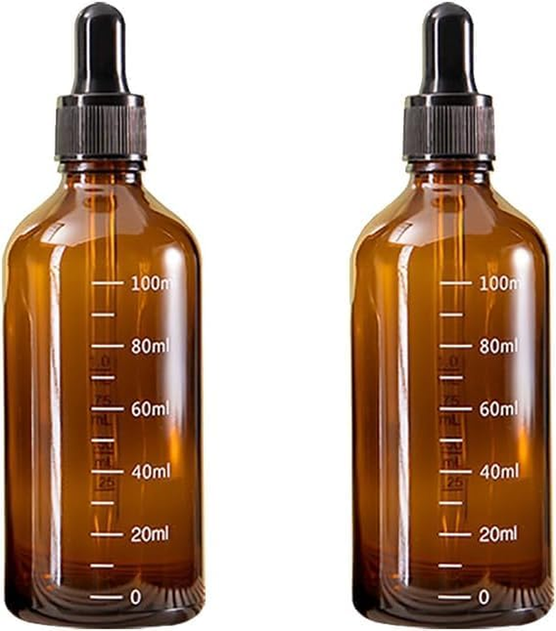 100Ml Amber Glass Dropper Bottles (2-Pack) - Essential for Travel, Ideal for Storing Perfume Oils, Essential Oils & More, Each with a Measured Eye Dropper