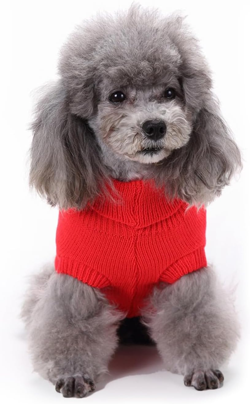 NACOCO New Classic Dog Sweater Cute Knitted Turtleneck Dog Sweater Warm Winter Clothes Coat Jumpers for Small Kitten Puppy Cat and Medium Dogs (Large, Red) image number 2