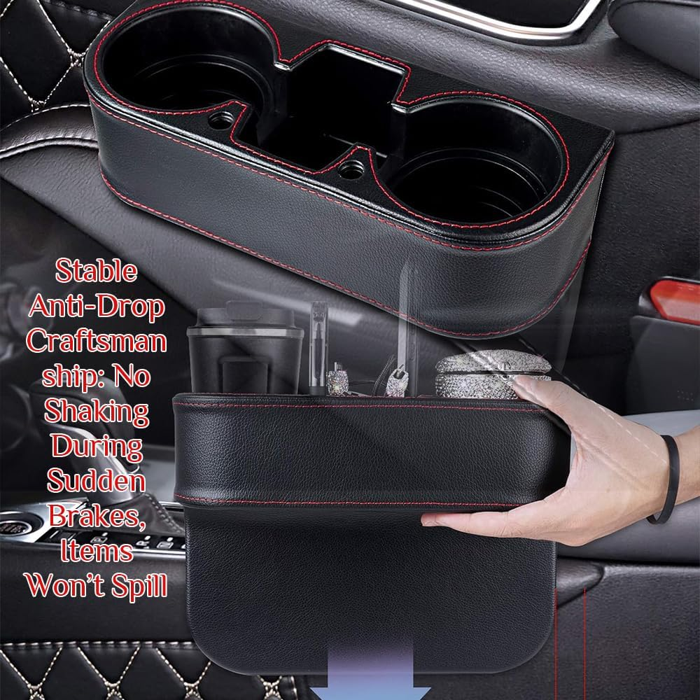 PU Car Cup Holder, Car Seat Gap Filler Organizer, Multifunctional Cup Drink Holders, Gap Filler Storage Box, Center Console Storage Box for Holding Phone, Sunglasses, Keys image number 2