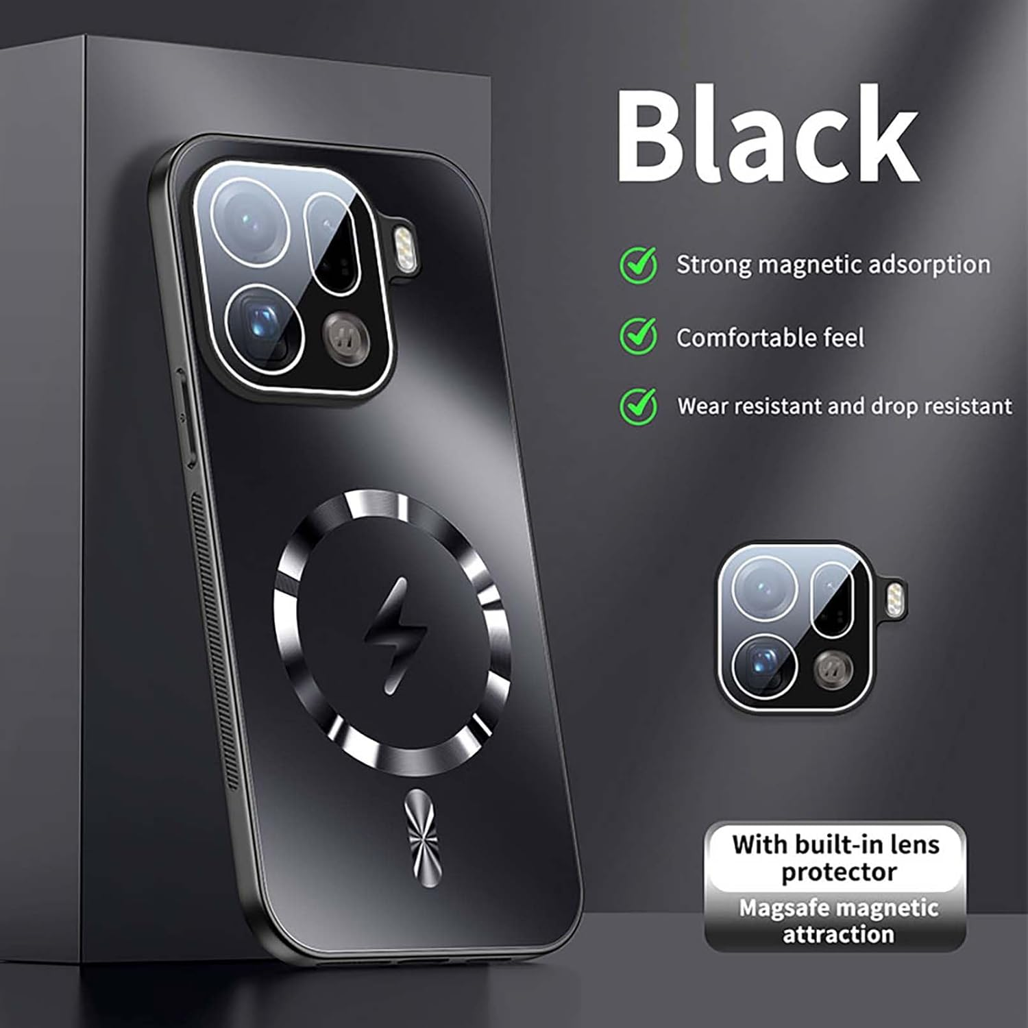 BORYA Magnetic Case for Oppo Find X9 Pro 5G, Matte Back and Uterassisted Wireless Charging with Lens Film, Military Shockproof Slim Protective Case - Black - Black image number 5