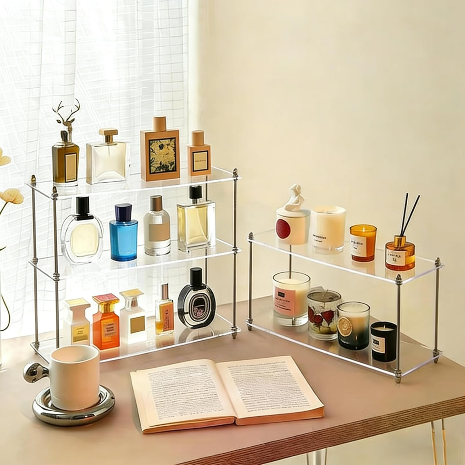 Hbluefat Acrylic Desktop Organizer Shelf, Multi-Tier Storage Display Rack, Clear Dresser Make up Perfume Shelving Unit for Home, Office, Bathroom, Countertop Organization (2-Tiers) - 2-Tiers image number 6