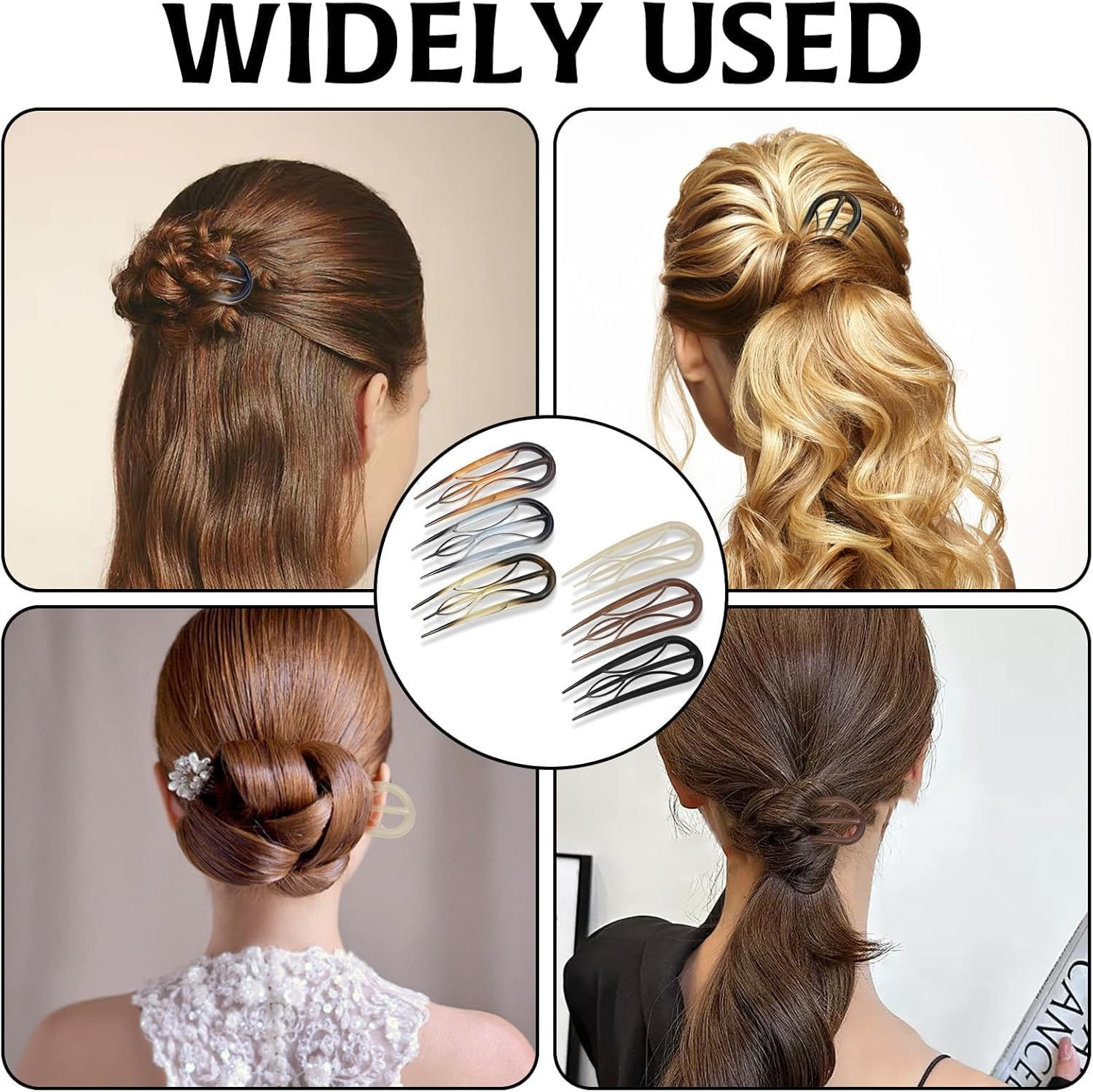 6Pcs U Shaped Hair Pins French Twist Forks - Retro Internal Teeth Clips and Sticks for Styling image number 1