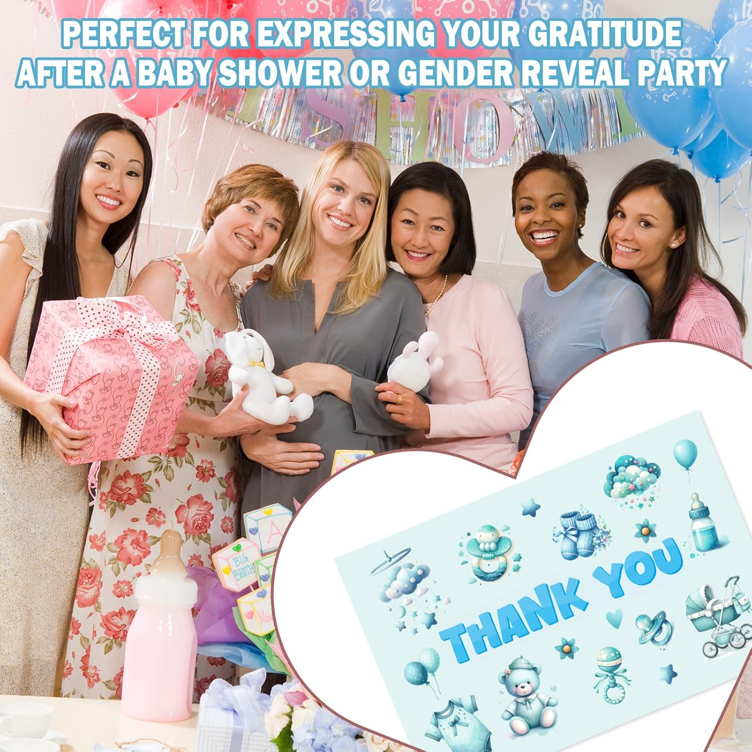 Ceiba Tree Baby Shower Thank You Cards for Boy Baby Shower Party Appreciation Blue with Stickers 24 Packs 4X6 Inch Blank Inside image number 2